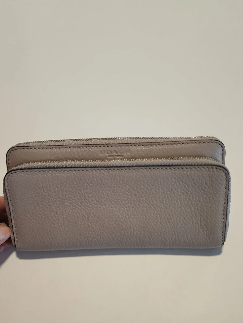 Coach Pebble Leather Zip Around Wallet - Taupe Gray